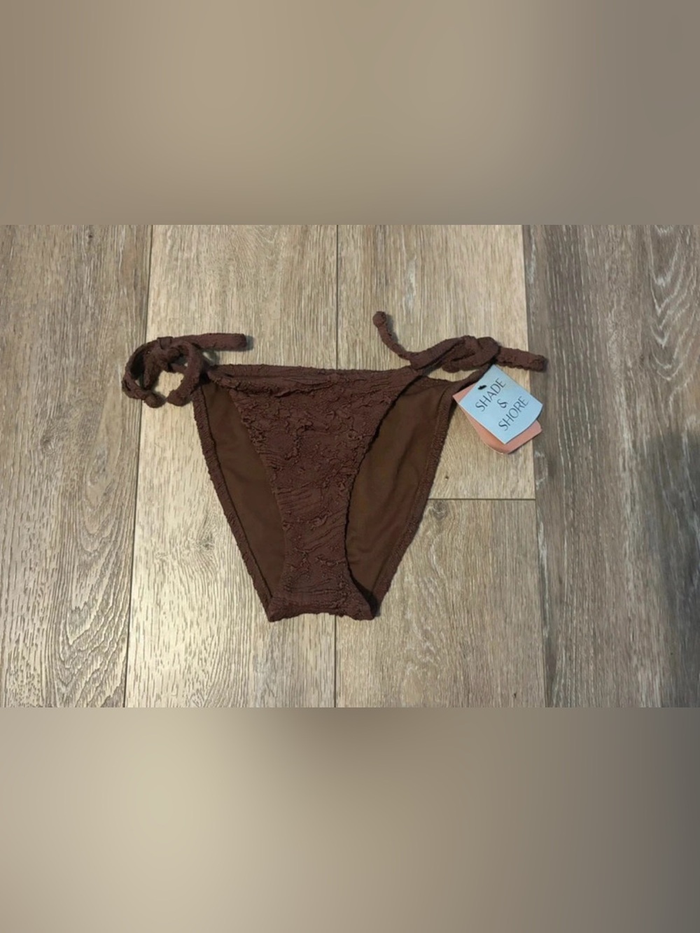 Shade & Shore women’s brown lace bikini bottoms with floral embroidery XS New